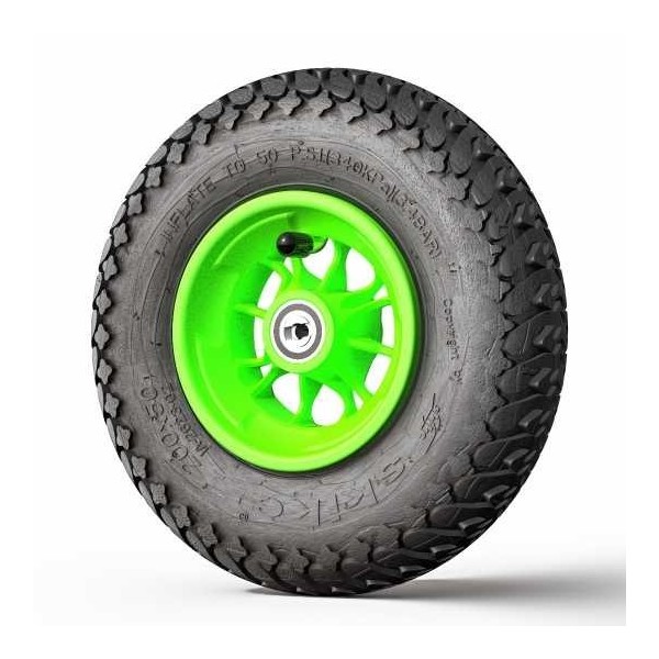 Roue 12 rayons verte avec pneu MAJOR GRIP 12SG-MG